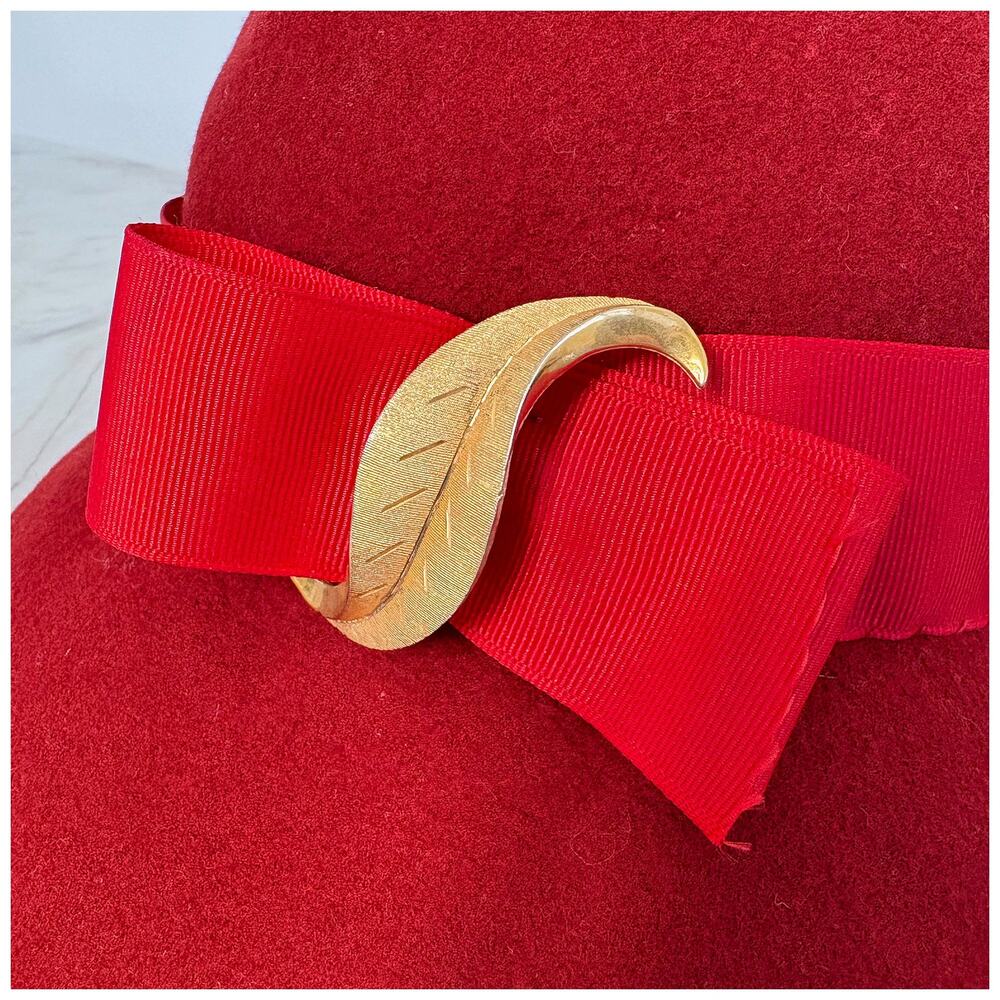 Vtg 30s 40s Doeskin Felt Wool Cloche Hat Red Juni… - image 4